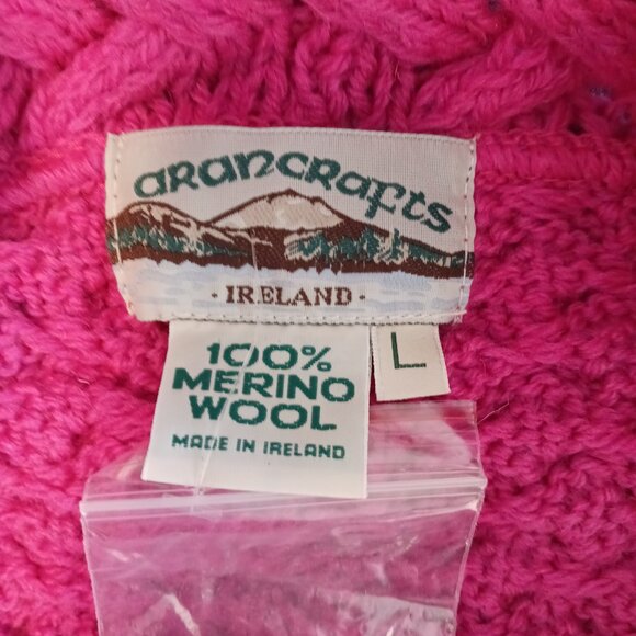 NWOT Aran Crafts Ireland 100% Merino Wool Long Cardigan Pink, SZ Large Lagenlook - Picture 2 of 16